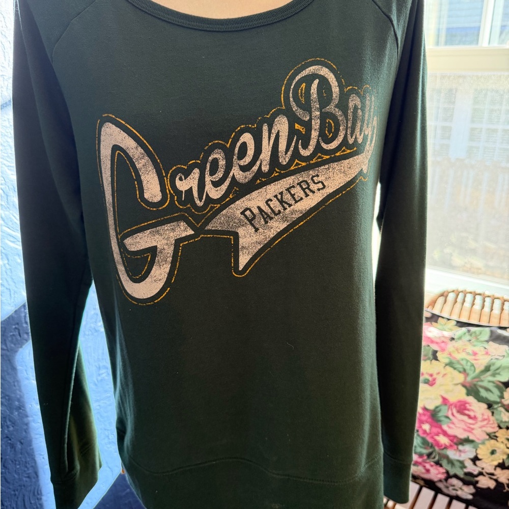 NFL Green Bay Packers Sweater Pullover Crewneck Green Gold Knit Size Large